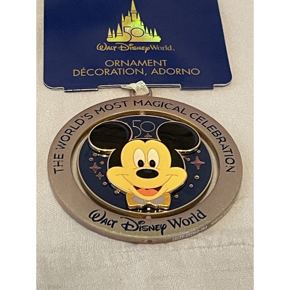 NEW Walt Disney World 50th Anniversary Mickey Mouse 4 Parks Spinner Ornament‎